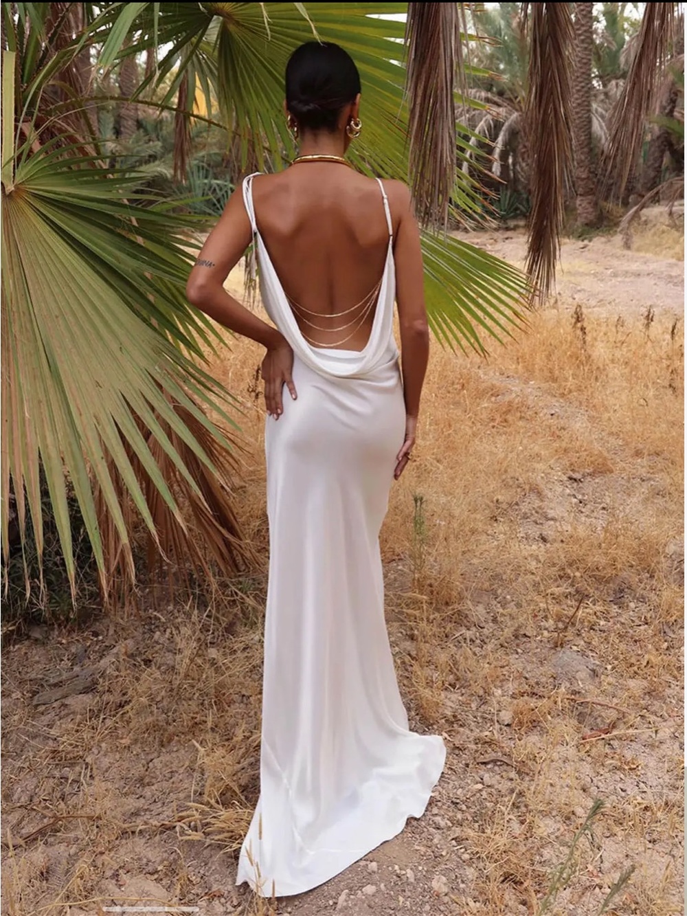 Rat & Boa Ivory Backless Satin Slip Dress with Chain Back Detail